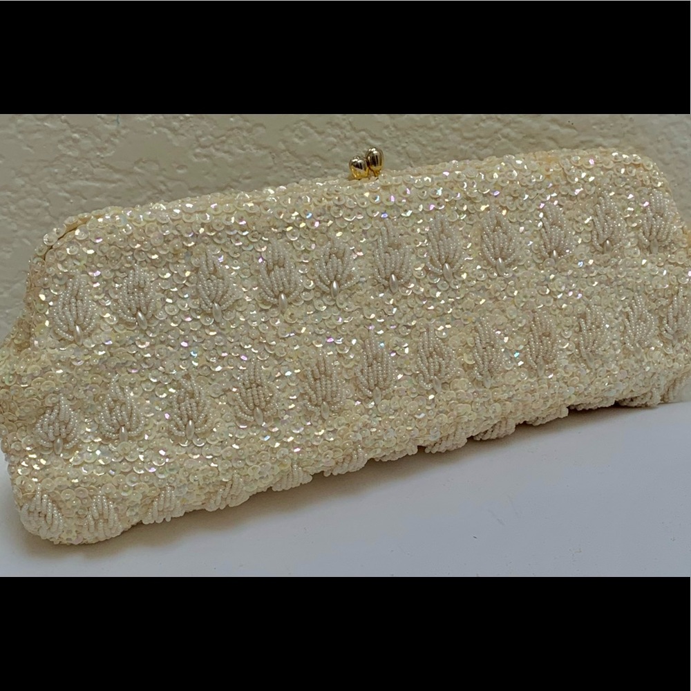 Midcentury beaded sequined clutch wristlet w rhinestones